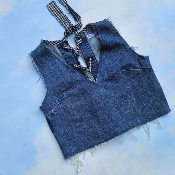 Zara Denim Tank Top Unique Farm Girl Top Country Top Cowgirl Style - Picture 3 of 8